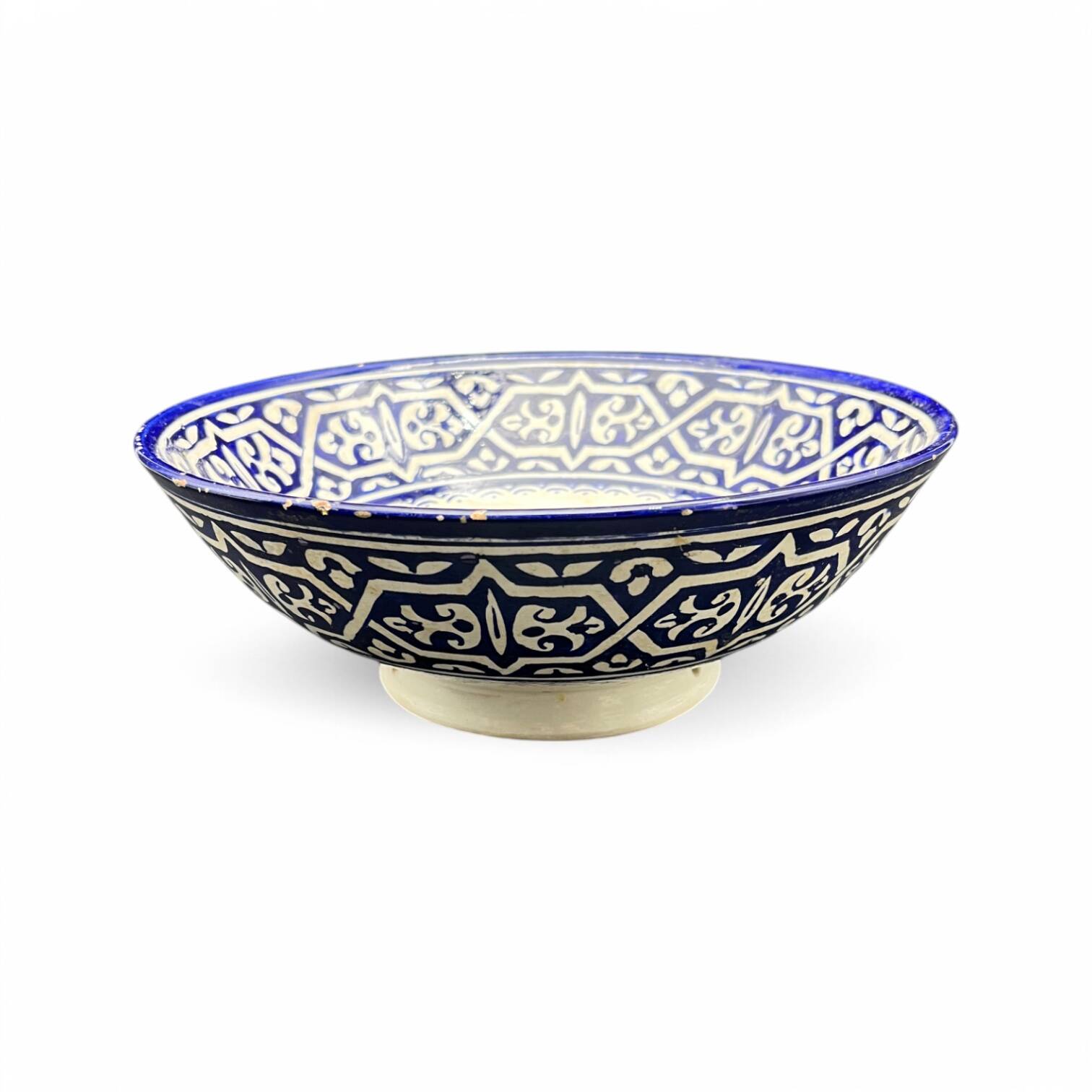 Moroccan ceramic handcrafted flat salad bowl from the city of Fez in Morocco