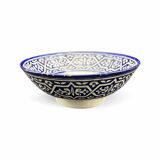 Moroccan ceramic handcrafted flat salad bowl from the city of Fez in Morocco