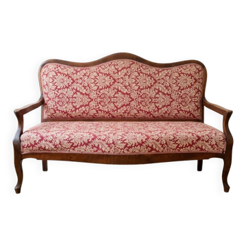 Banquette Louis Philippe en bois et tissu rouge