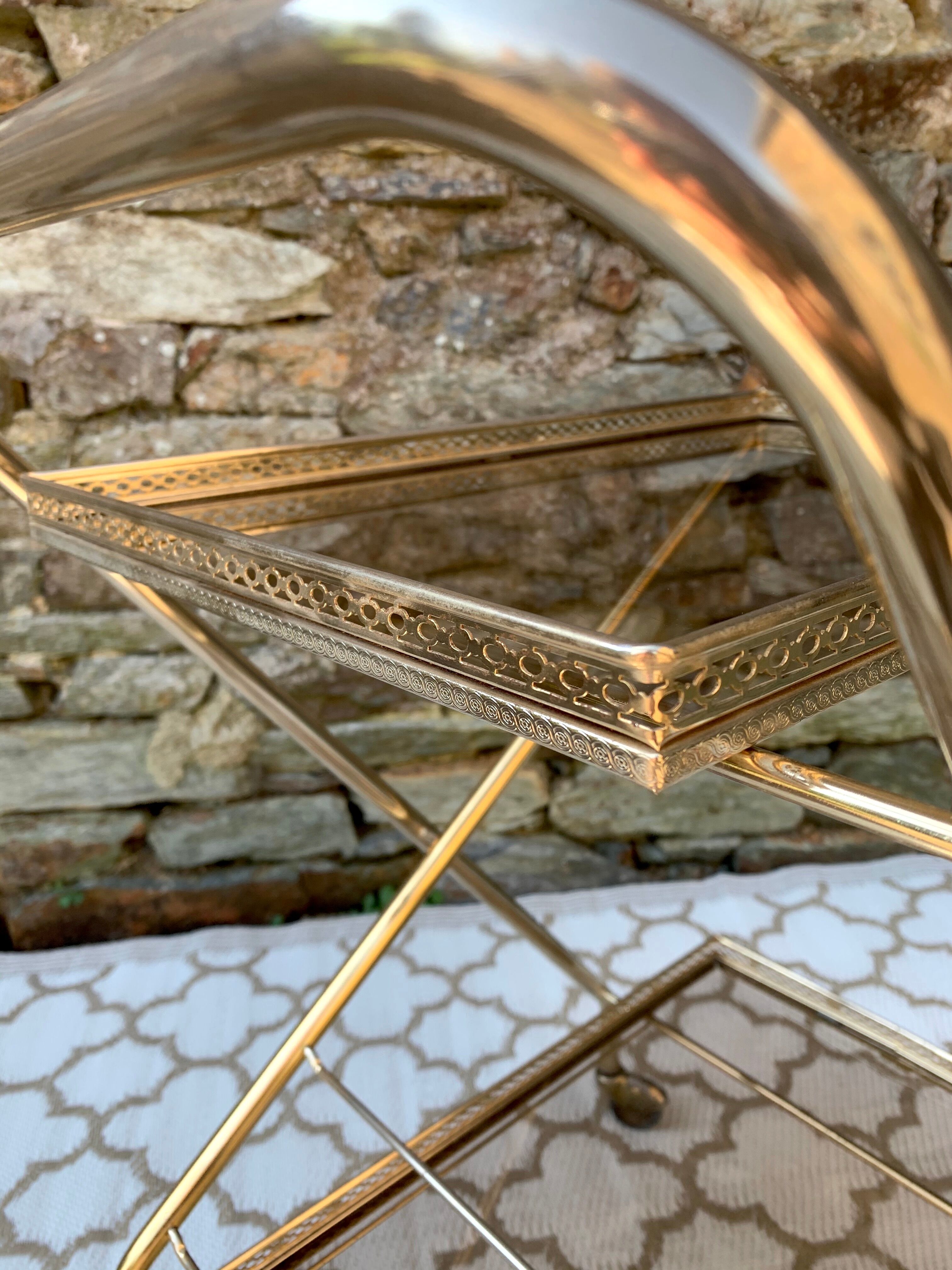 Golden dessert with wheeled glass tray