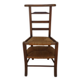 Vintage wooden prayer chair, double woven straw, lift-up seat