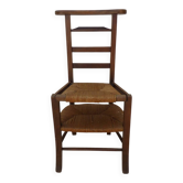 Vintage wooden prayer chair, double woven straw, lift-up seat