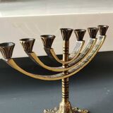 Jerusalem Menorah. Modernist style. In antique gold patinated brass. Dimensions: 15 x 20