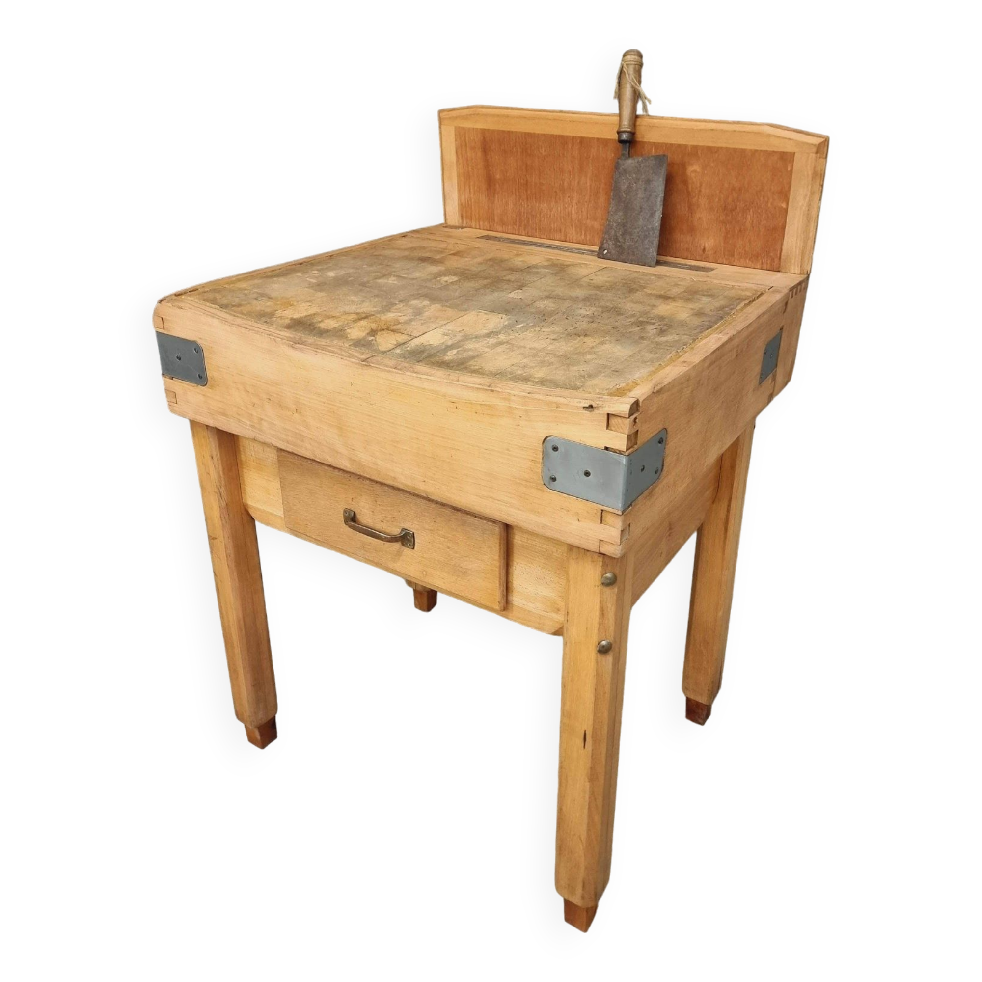 Vintage block butcher table beech kitchen island 74 x 81 cm