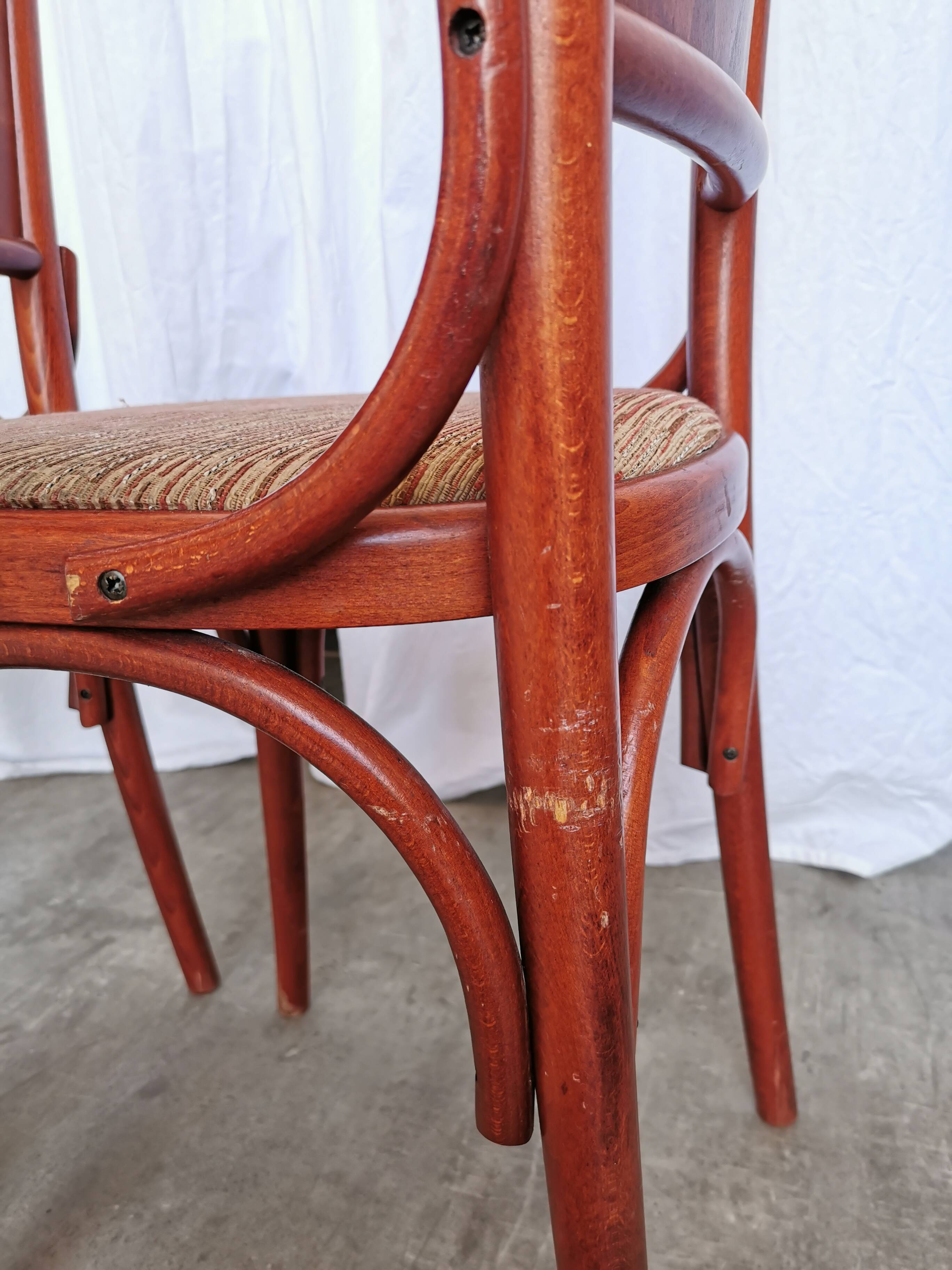 Vintage Italian Bistro Chairs - 1980s Reddish Wood, Brown Fabric - Set of 4