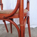 Vintage Italian Bistro Chairs - 1980s Reddish Wood, Brown Fabric - Set of 4