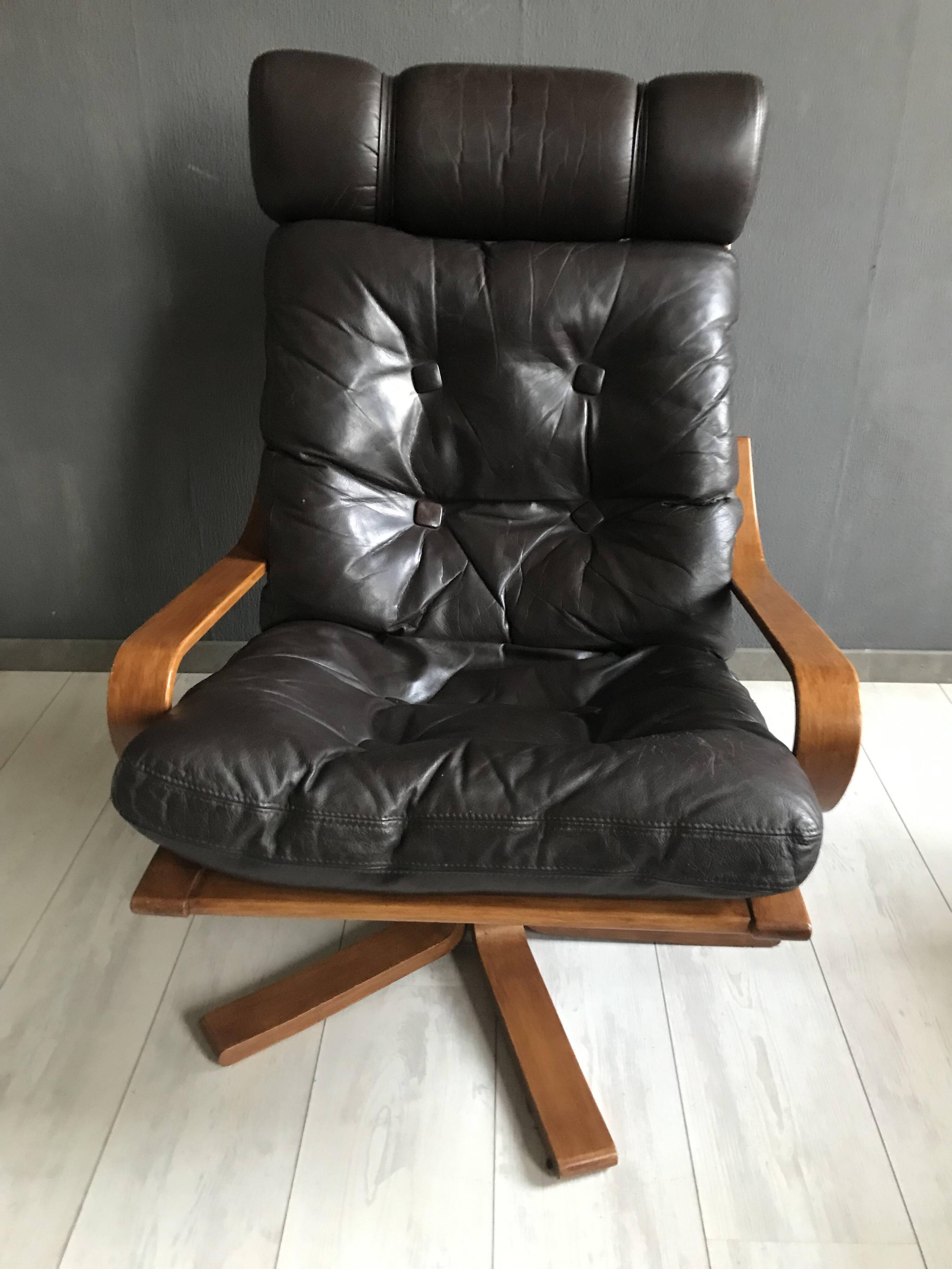 Fauteuil vintage en cuir danois des années 70
