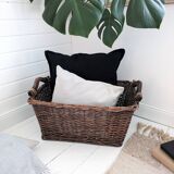 Panier Vintage Anse Rangement Mid Century Panier en osier tressé marron foncé Travail manuel Hygge S