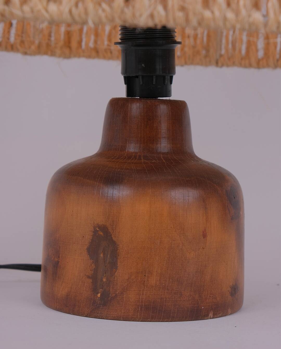 Turned wood lamp and rope shade
