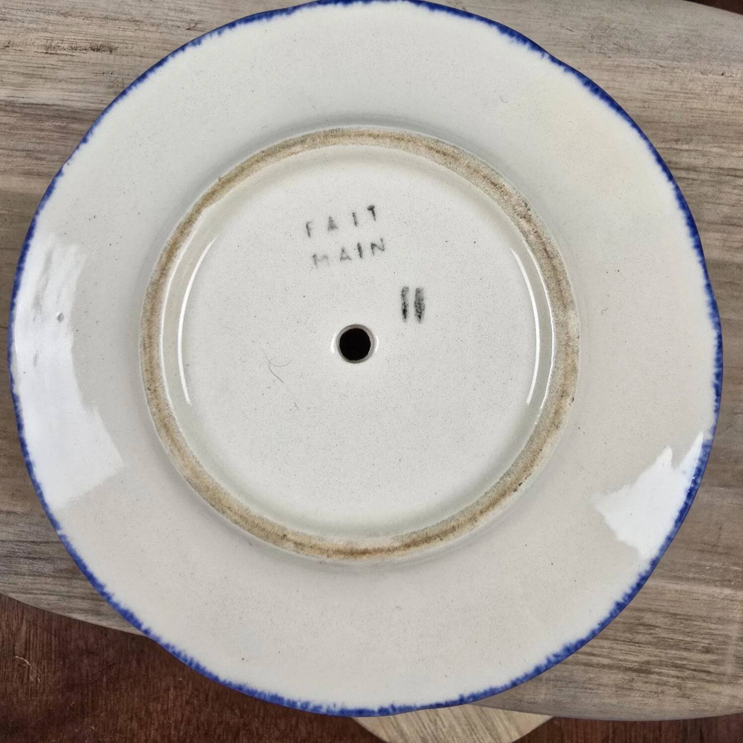 Vintage egg cup with saucer – Handmade – Blue floral decoration