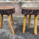 pair of rustic tripod farm stools 1950 brutalist wooden vintage French stool