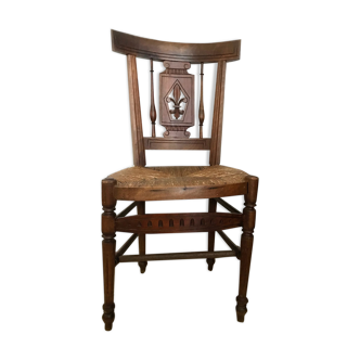 Ancienne chaise style Directoire à fleur de lys assise paillage 19ème