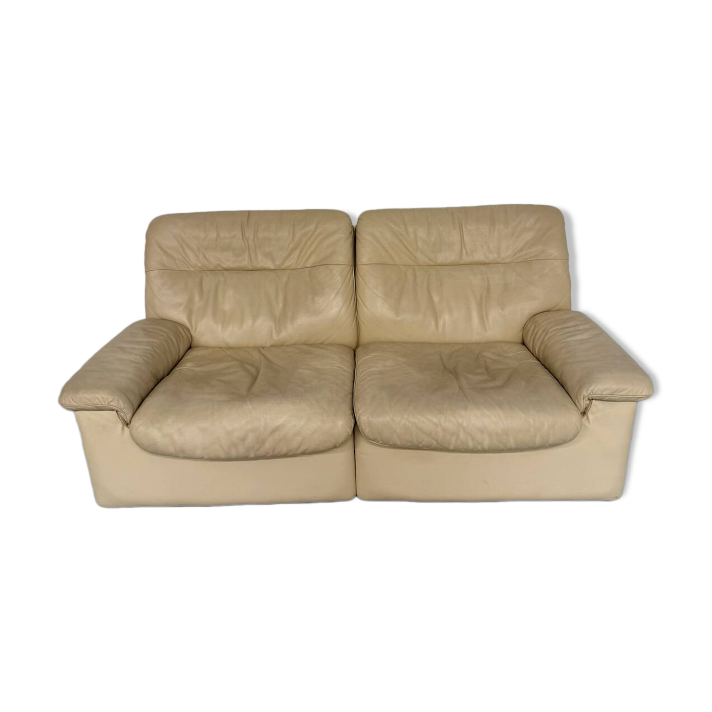 Old 2-seater beige leather sofa designed by Carl Larsson De Sede, vintage 80s