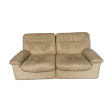 Old 2-seater beige leather sofa designed by Carl Larsson De Sede, vintage 80s