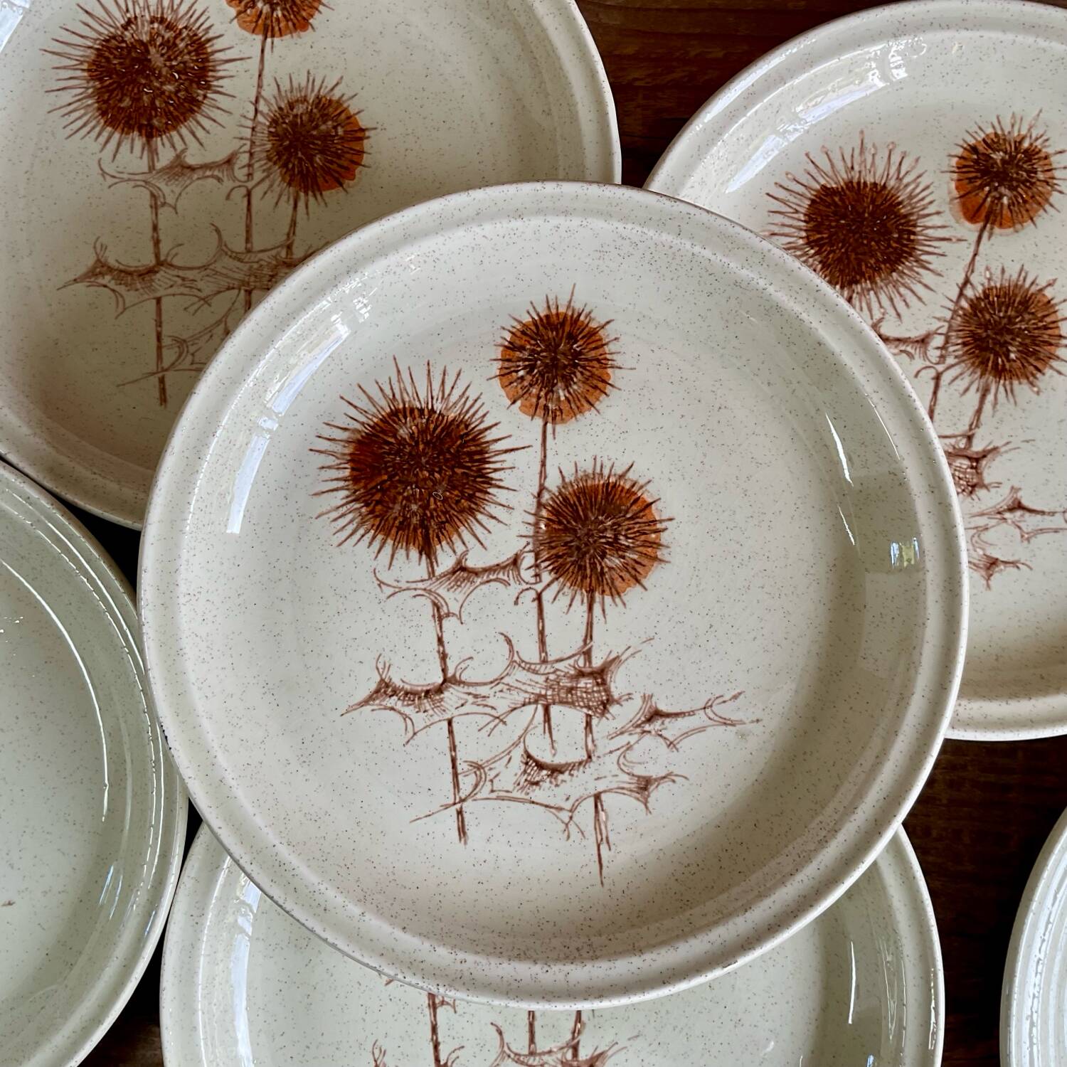 6 Sarreguemines “thistle” stoneware plates