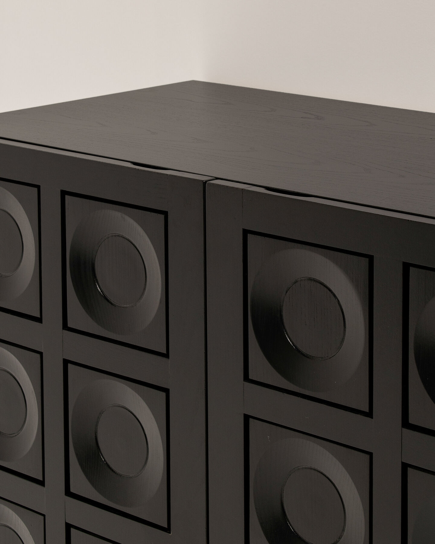 Black Brutalist Bar Cabinet with Graphic Patterned Doors, Belgium, 1970s