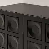 Black Brutalist Bar Cabinet with Graphic Patterned Doors, Belgium, 1970s