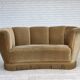 1960s, Danish "Banana" 2-seater sofa, green furniture velour, oak wood.