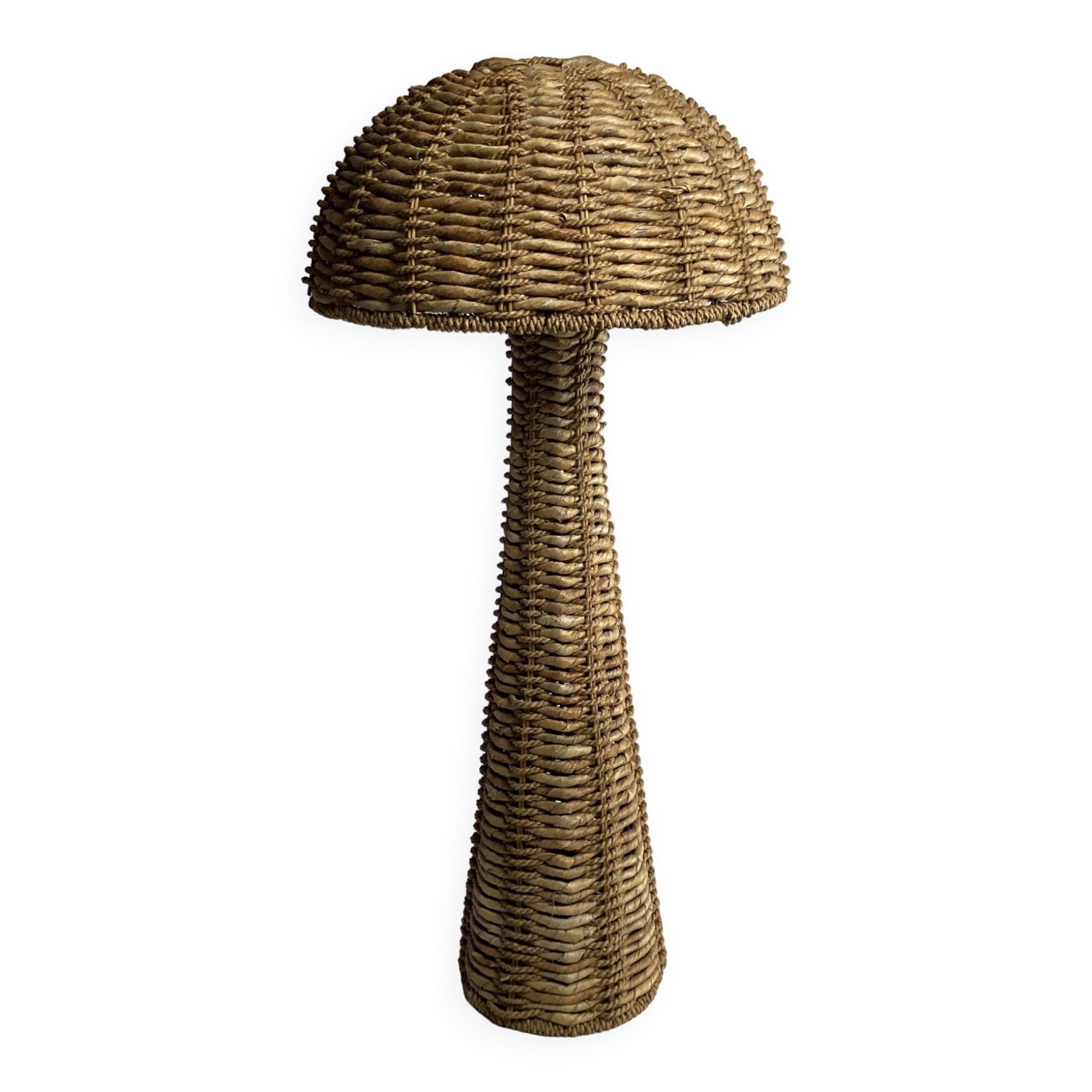 Rattan woven banana leaf mushroom floor lamp, 1960s