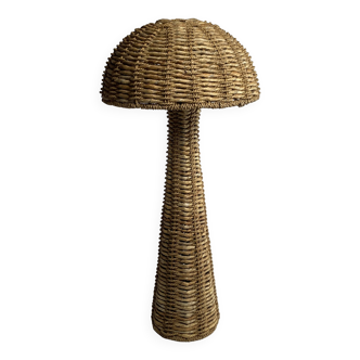 Rattan woven banana leaf mushroom floor lamp, 1960s