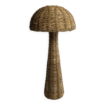 Rattan woven banana leaf mushroom floor lamp, 1960s