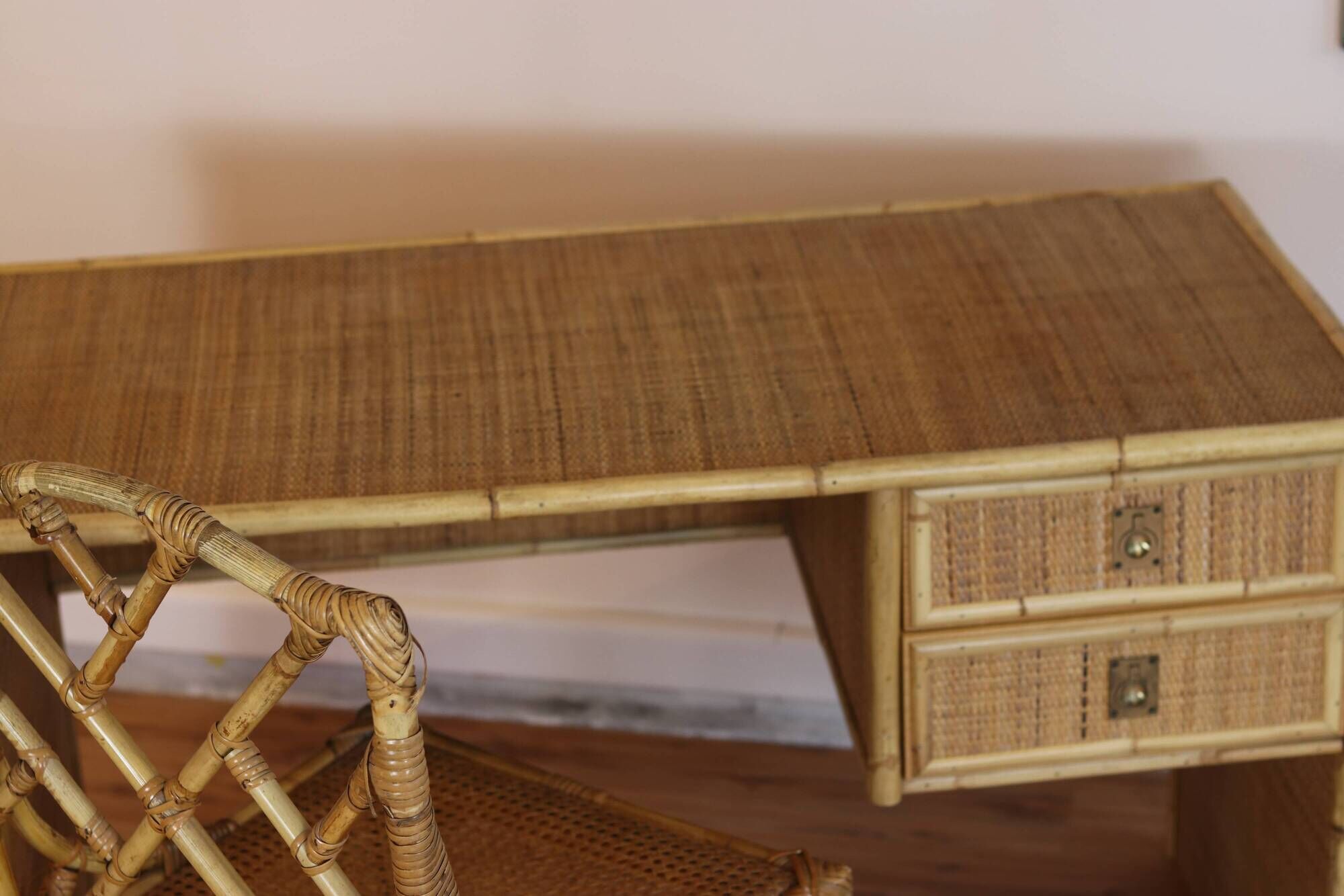Dal Vera bamboo rattan desk and chair from the 1970s.