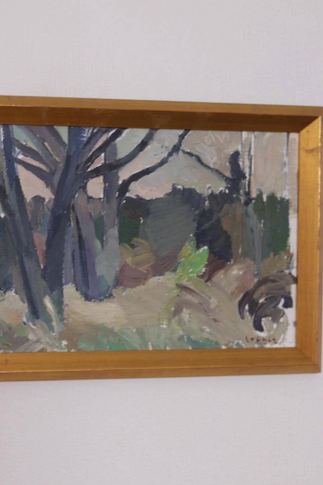 Mid Century Swedish Oil on Panel – “Abstract Woodland” by Bengt Crantz