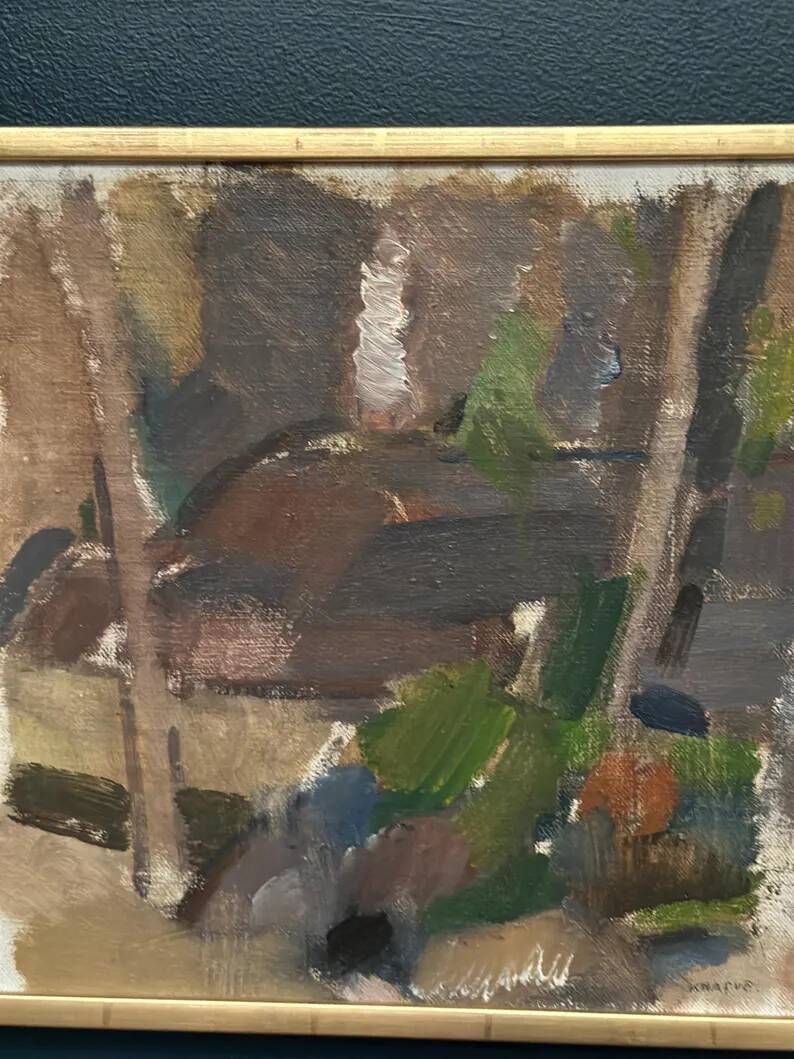Swedish Oil on Panel“Composition” by Nils Folke Knafve –Vintage & Framed