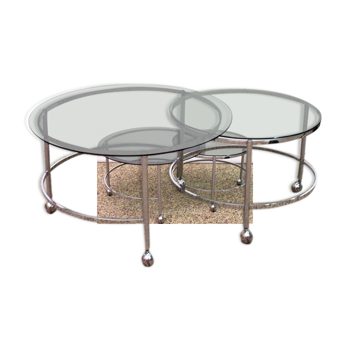 Two-tier swivel coffee table in chromed steel and crystal, 1970s