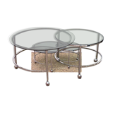 Table basse pivotante à deux niveaux en acier chromé et cristal, années 1970