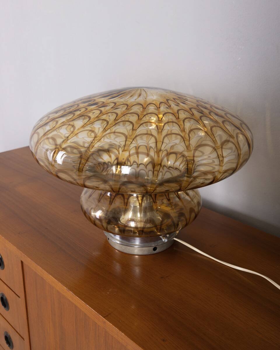 Vintage 1970s amber murano glass table lamp, italian design