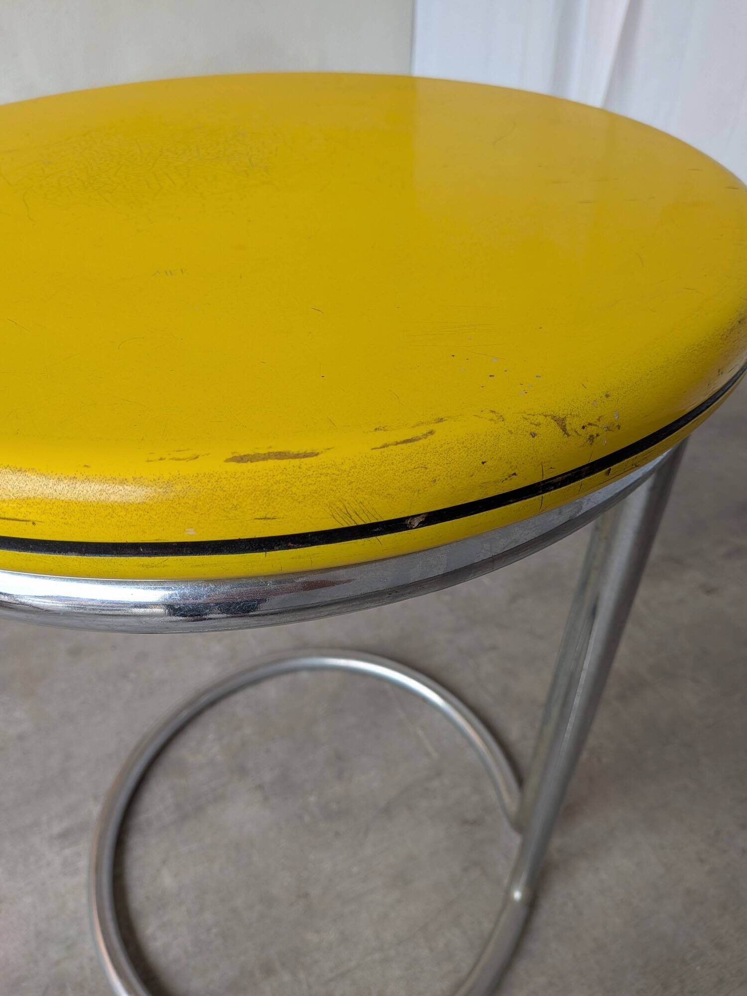 Vintage Yellow Bar Table: Chrome Bauhaus Style, 1970s High Coffee Table