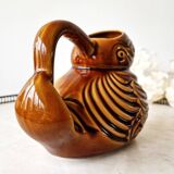Brown duck slip pitcher from Sarreguemines, France, 1970s