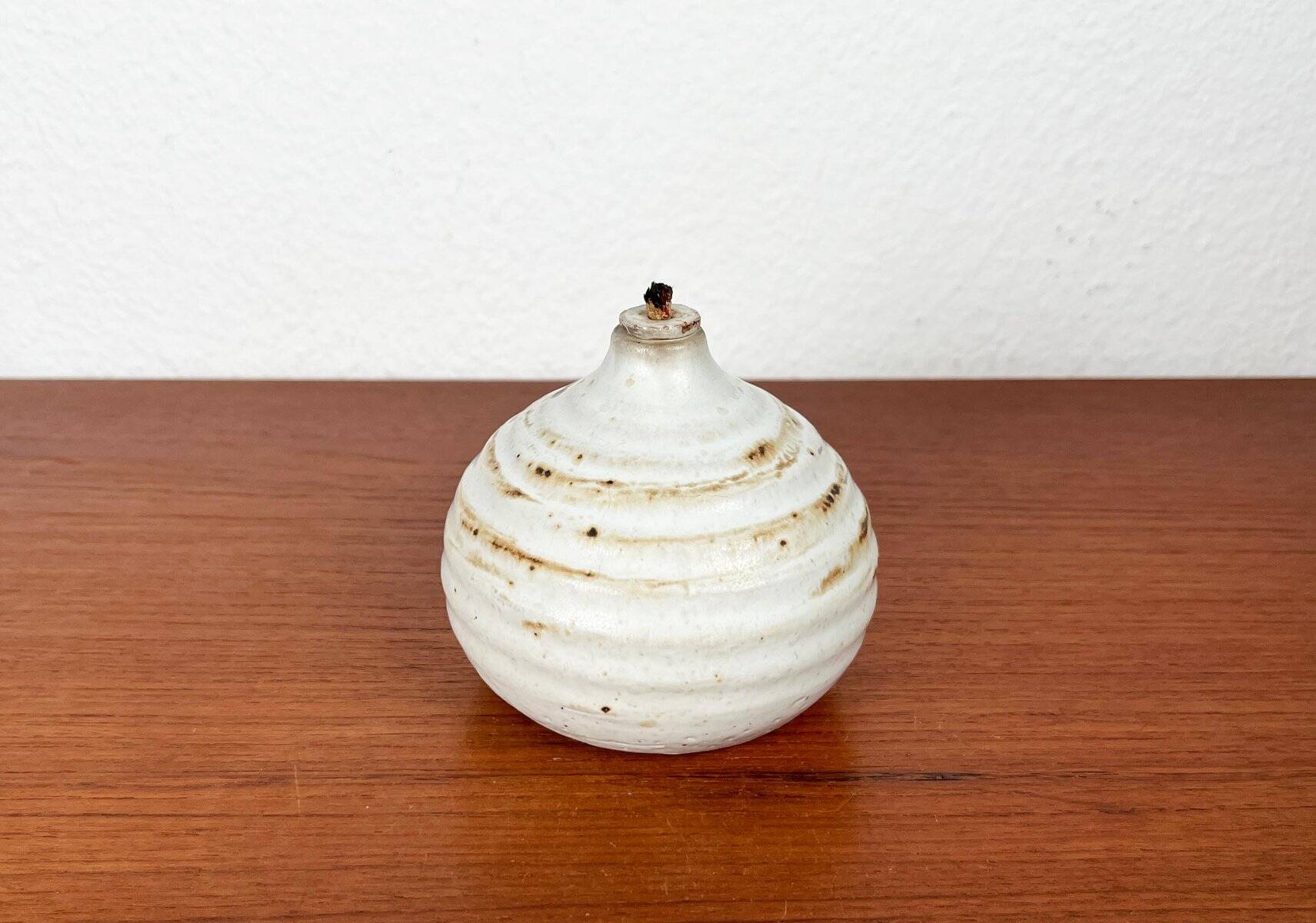 Mid-century modern pottery oil lamp by Ulla Nilsson for Arvika, 1960s.