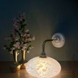 Elbow wall light, vintage glass lampshade from Clichy in pink.