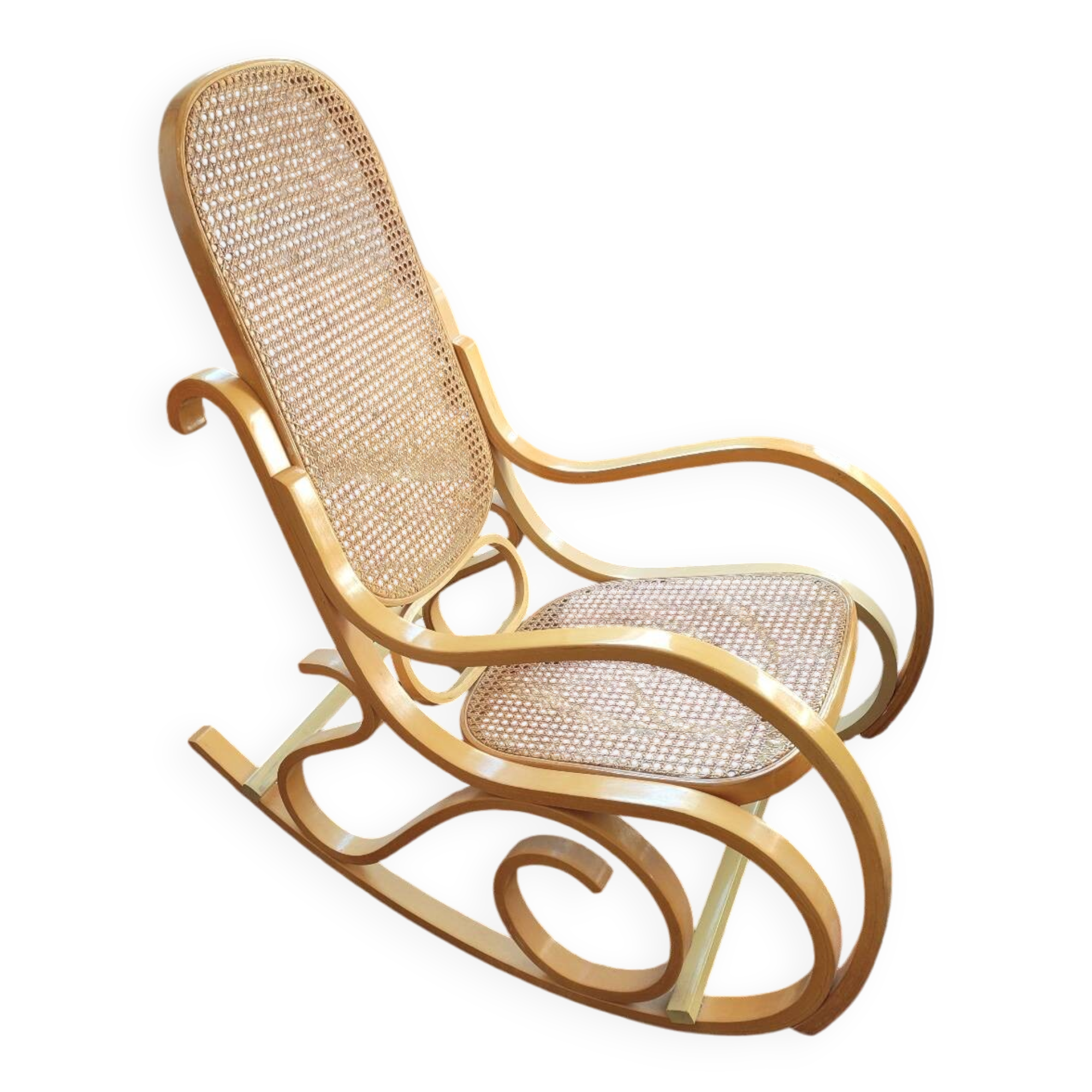 Rocking chair in arched wood and cane