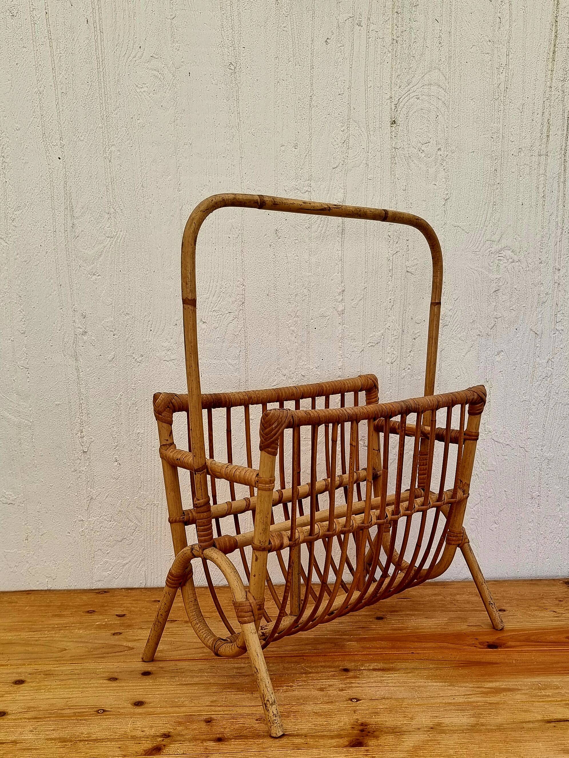 Vintage rattan magazine rack