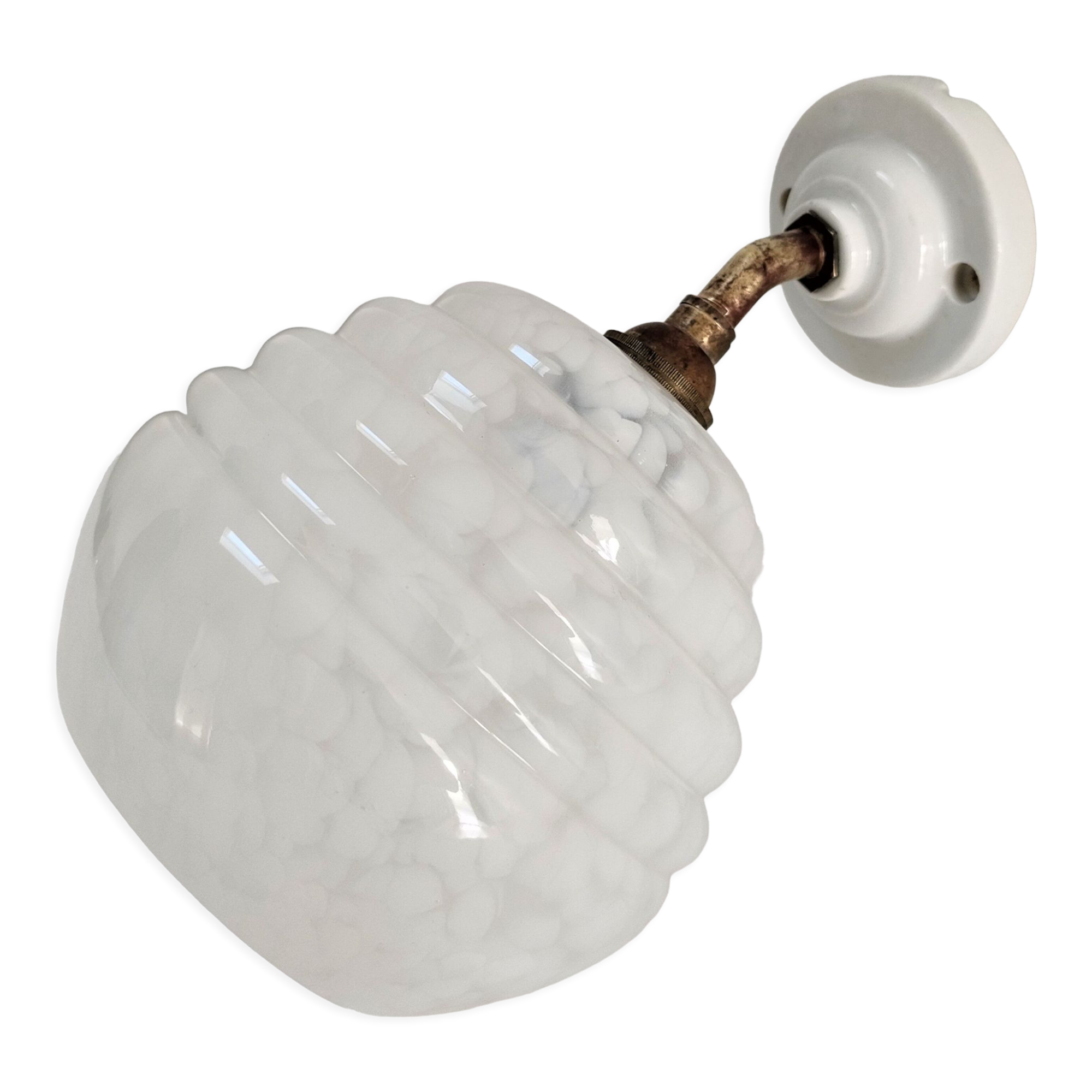 Wall lamp glass Clichy white brass porcelain 30s