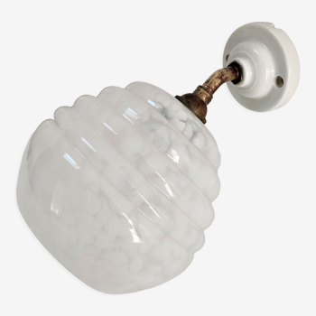 Wall lamp glass Clichy white brass porcelain 30s