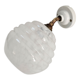 Wall lamp glass Clichy white brass porcelain 30s