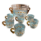 Vintage Walther punch bowl set + 6 floral cups - 1970s