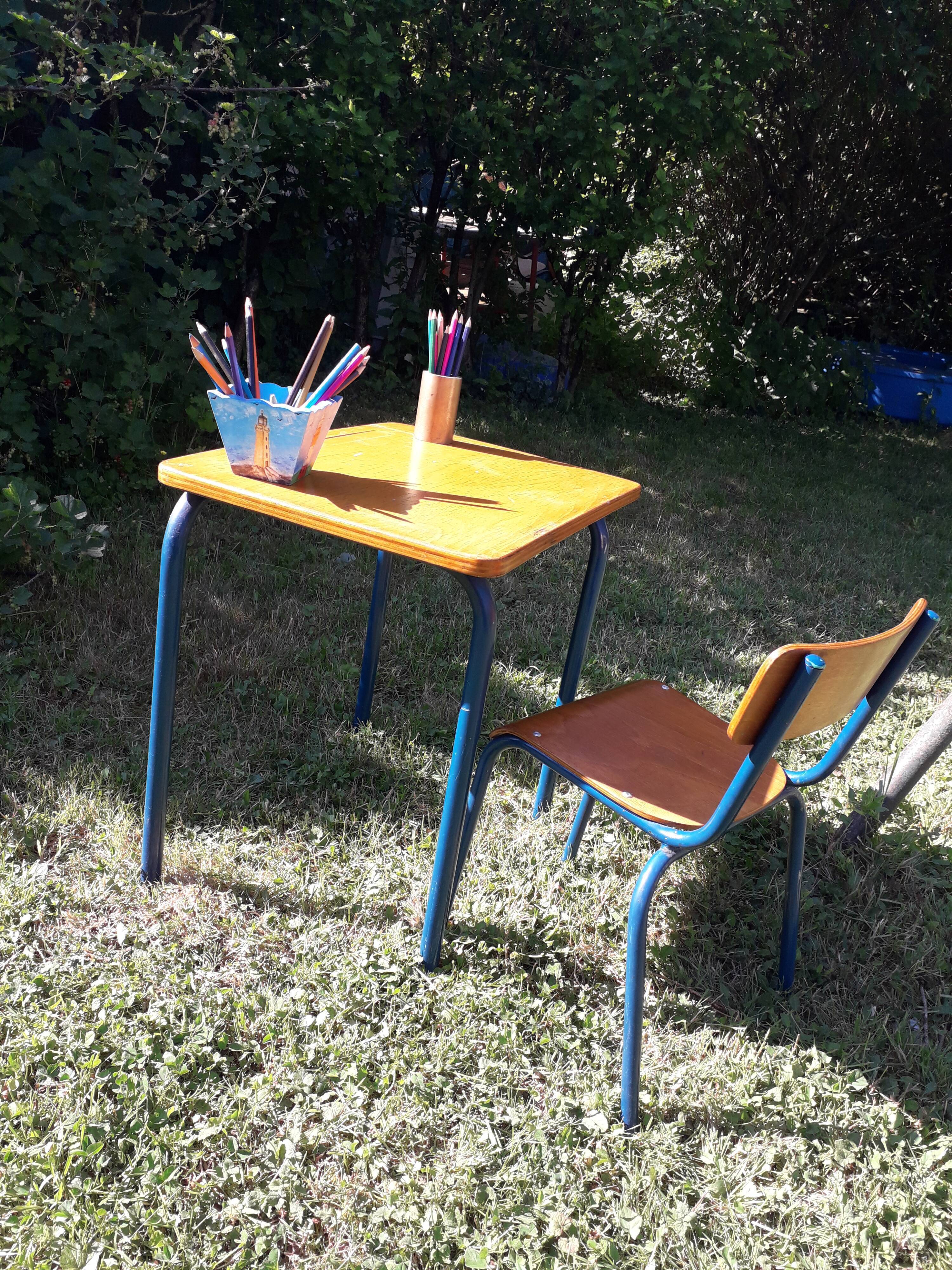 Desk desk desk table child school metal wood and vintage chair