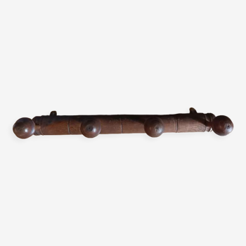 Coat rack wood 4 hooks patinated deco