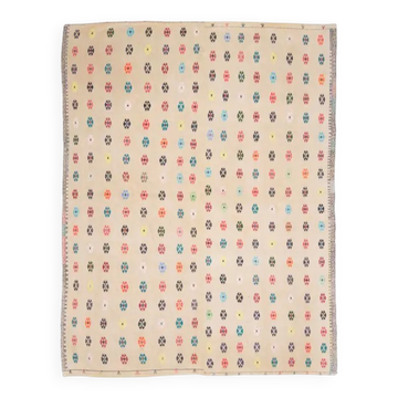 Colorful Dots Beige Vintage Turkish Handmade Area Rug 195x258