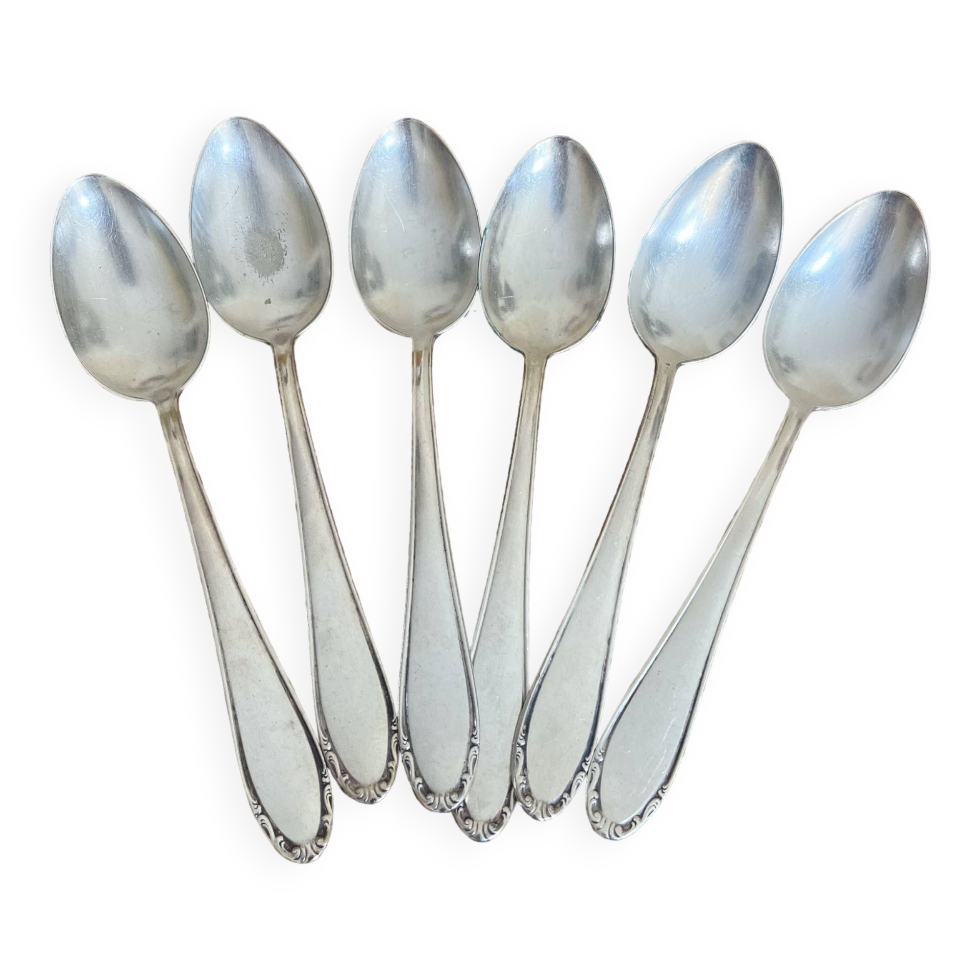 Set of 6 silver metal spoons