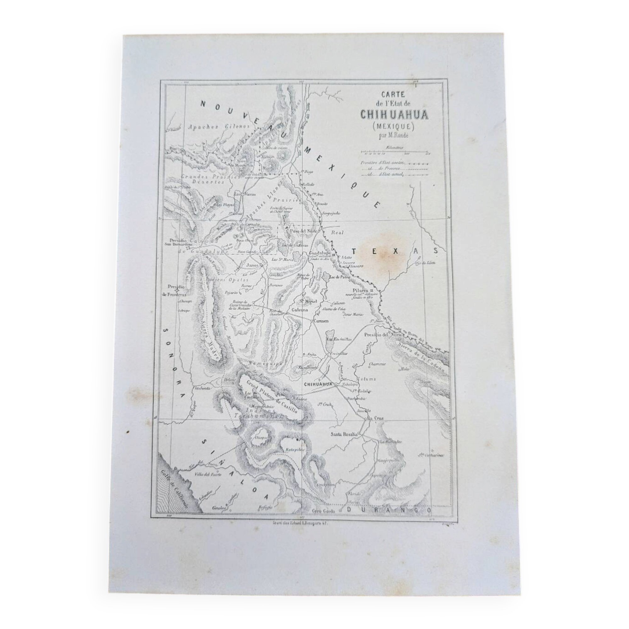 State of Chihuahua, Mexico, printed map from 1861.