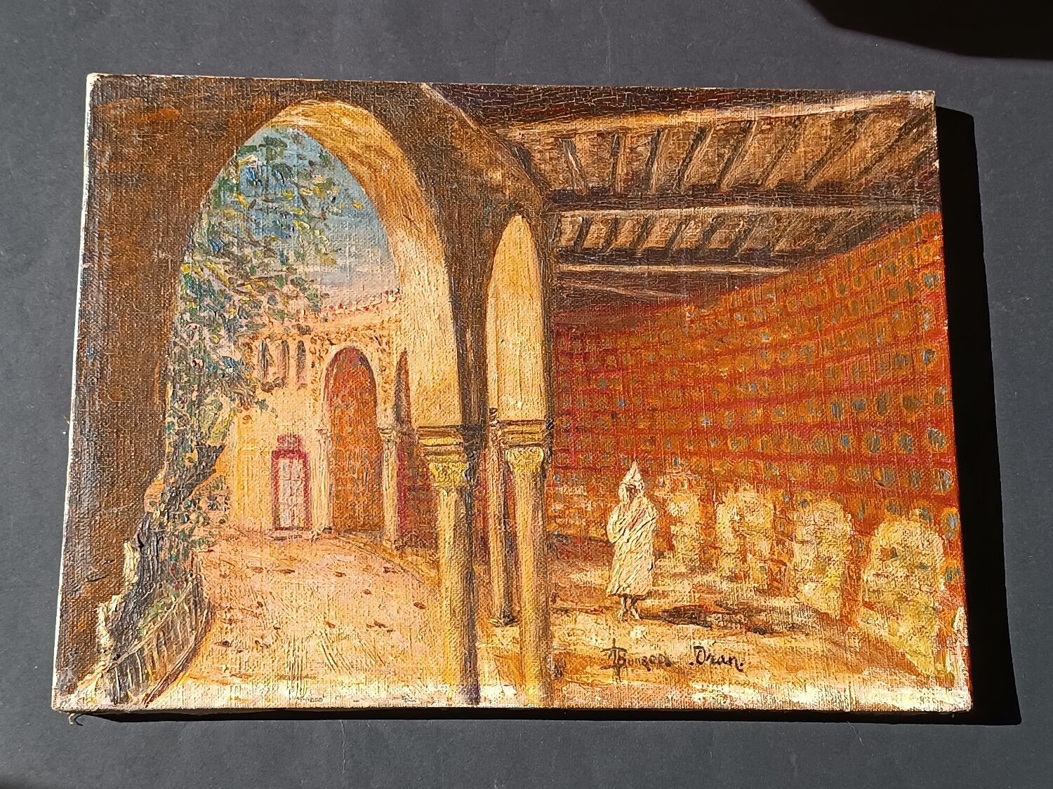 Oil painting on canvas of the courtyard of the pasha's mosque in Oran 1948