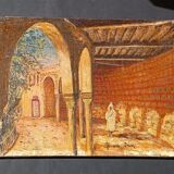 Oil painting on canvas of the courtyard of the pasha's mosque in Oran 1948
