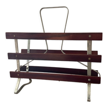 Porte revues vintage en bois et aluminium