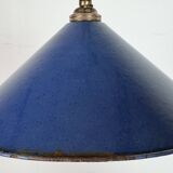 Industrial British Blue Enamel Factory Pendant Lamp, 1950s